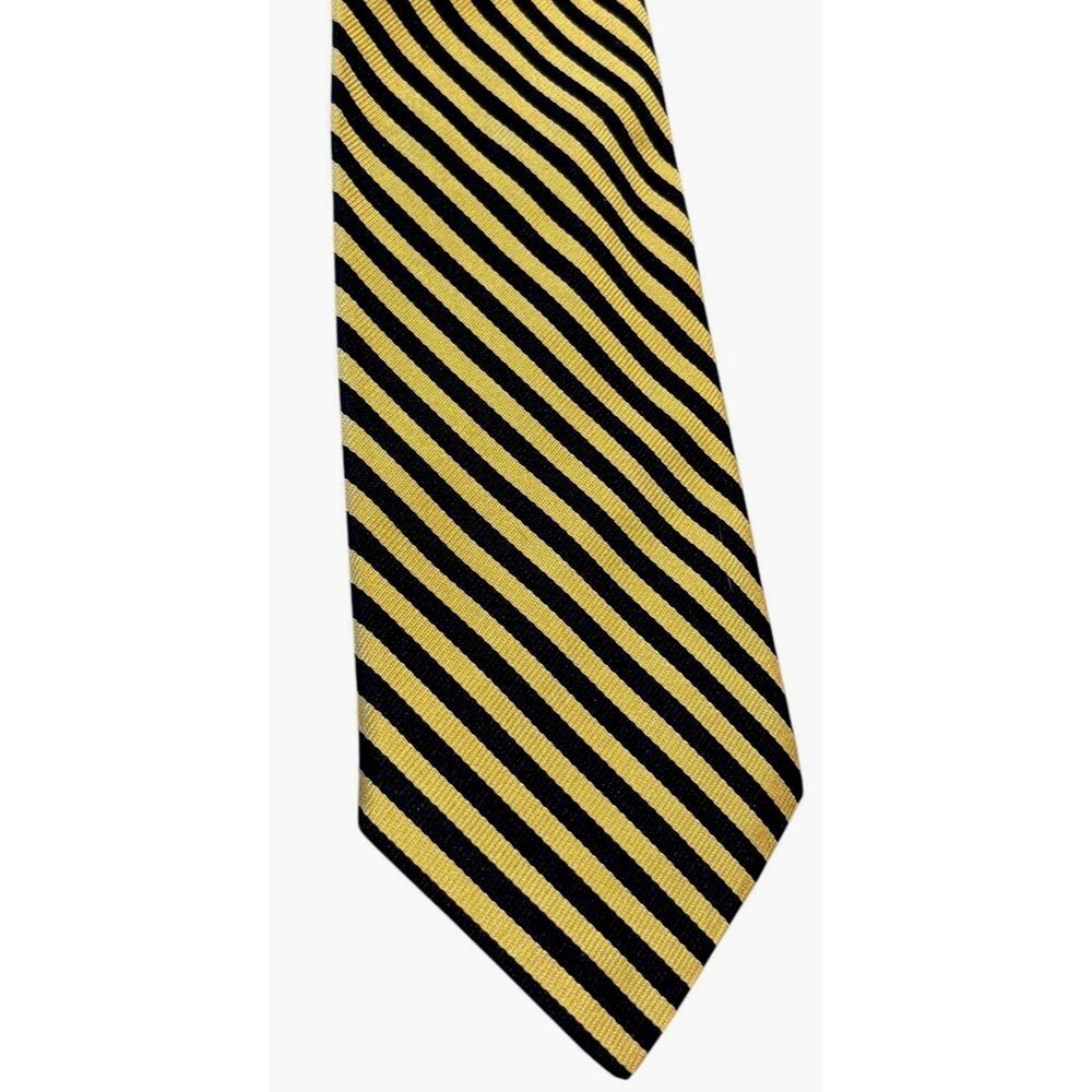 Brooks Brothers Makers Tie Repp Gold Black Stripe All Silk Made‎ in USA 56"